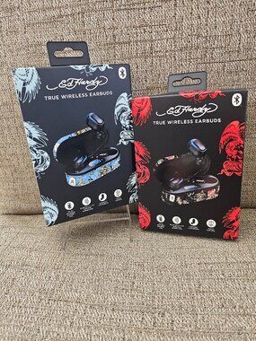 Ed Hardy True Wireless Bluetooth 5.3 Earbuds Tattoo Print Charging Case NEW